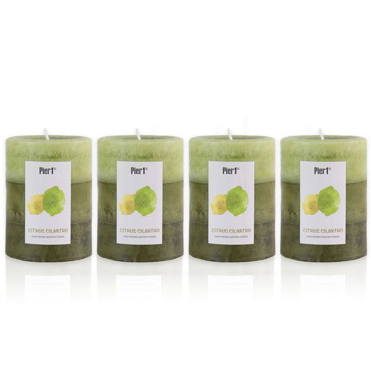 Pier 1 Citrus Cilantro 3x4 Layered Set of 4 Pillar Candles