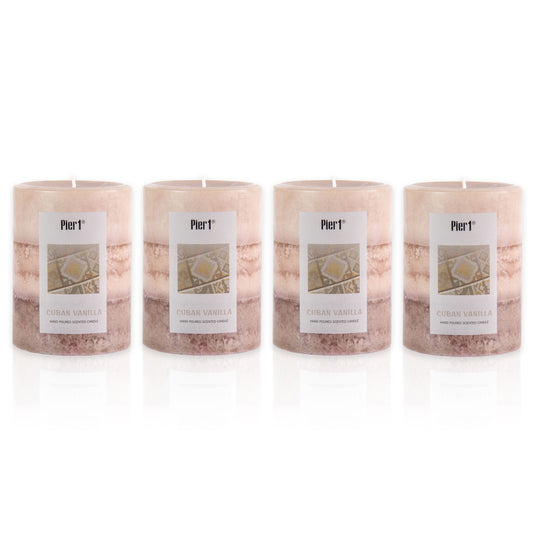 Pier 1 Cuban Vanilla 3x4 Layered Pillar Set of 4 Candles