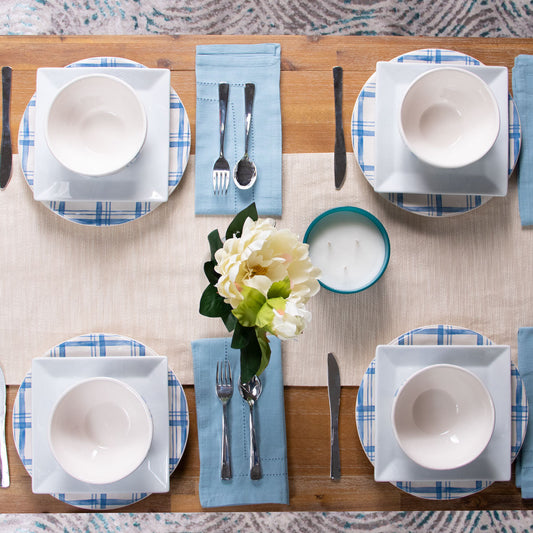 Pier 1 Country Blue Plaid Set of 4 Dinner Plates