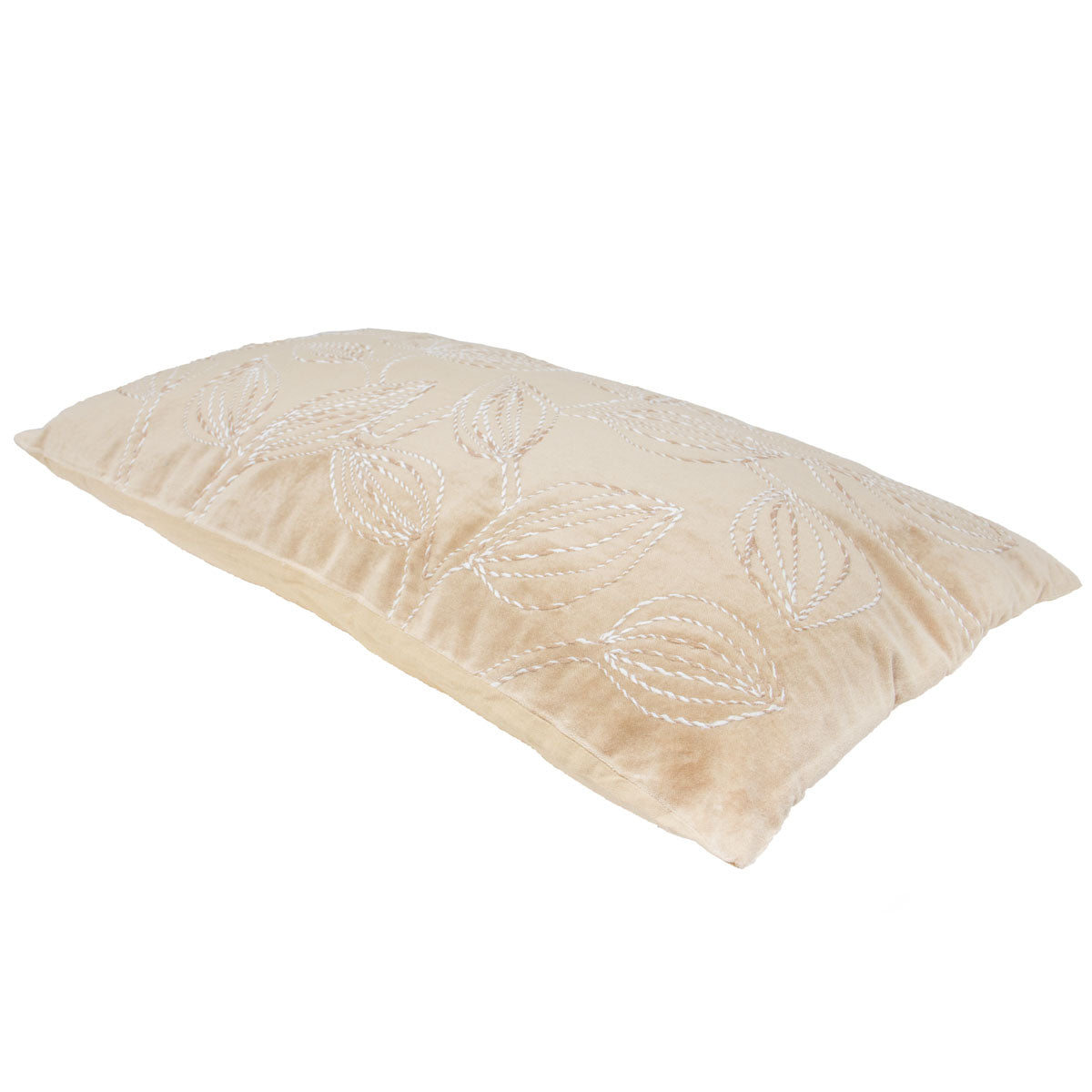 Pier 1 Velvet Embroidered Leaf Lumbar Pillow Natural