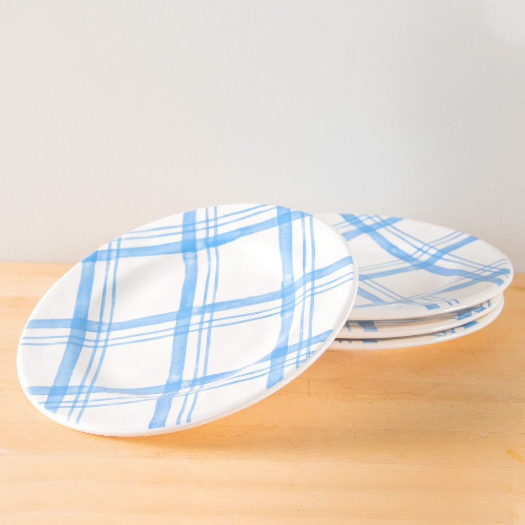 Pier 1 Country Blue Plaid Set of 4 Dinner Plates